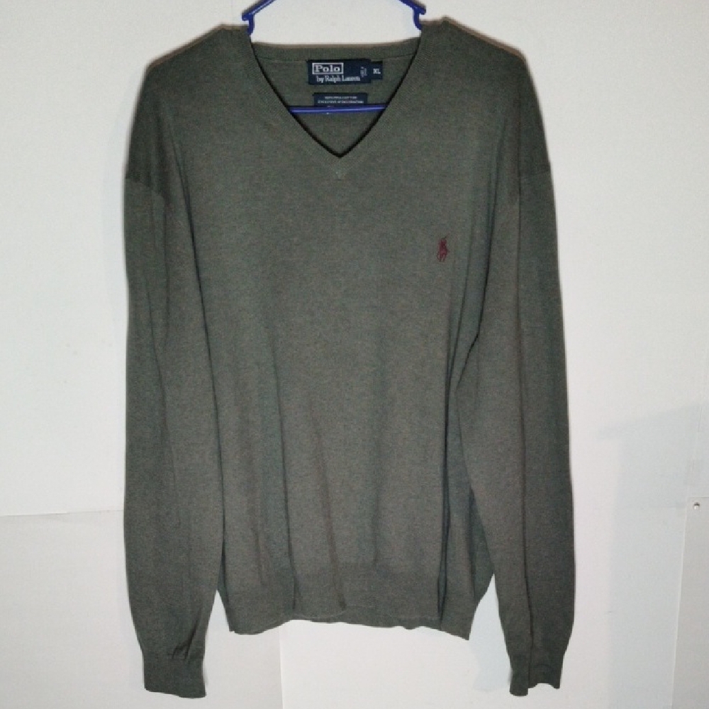 Polo by Ralph Lauren Men’s Olive Green V-Neck Sweater